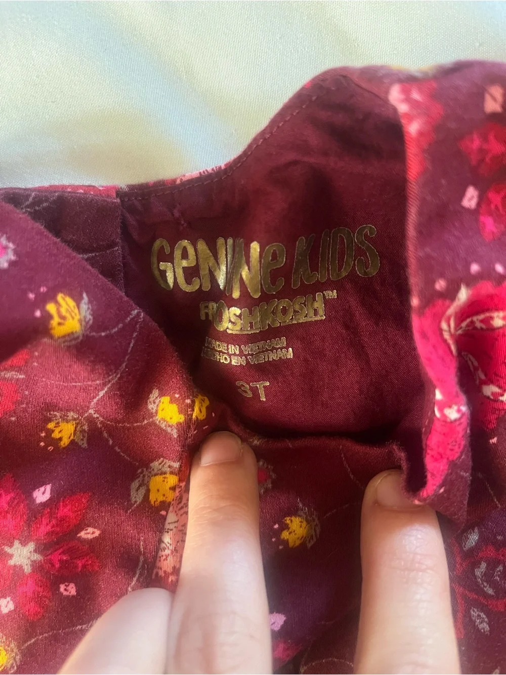 Girls Burgundy Floral Fit-and-Flare Dress with Pink Accents